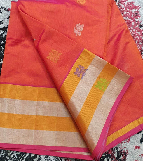Orange Pure Venkatagiri Handloom Cotton Silk Saree with Zari Border